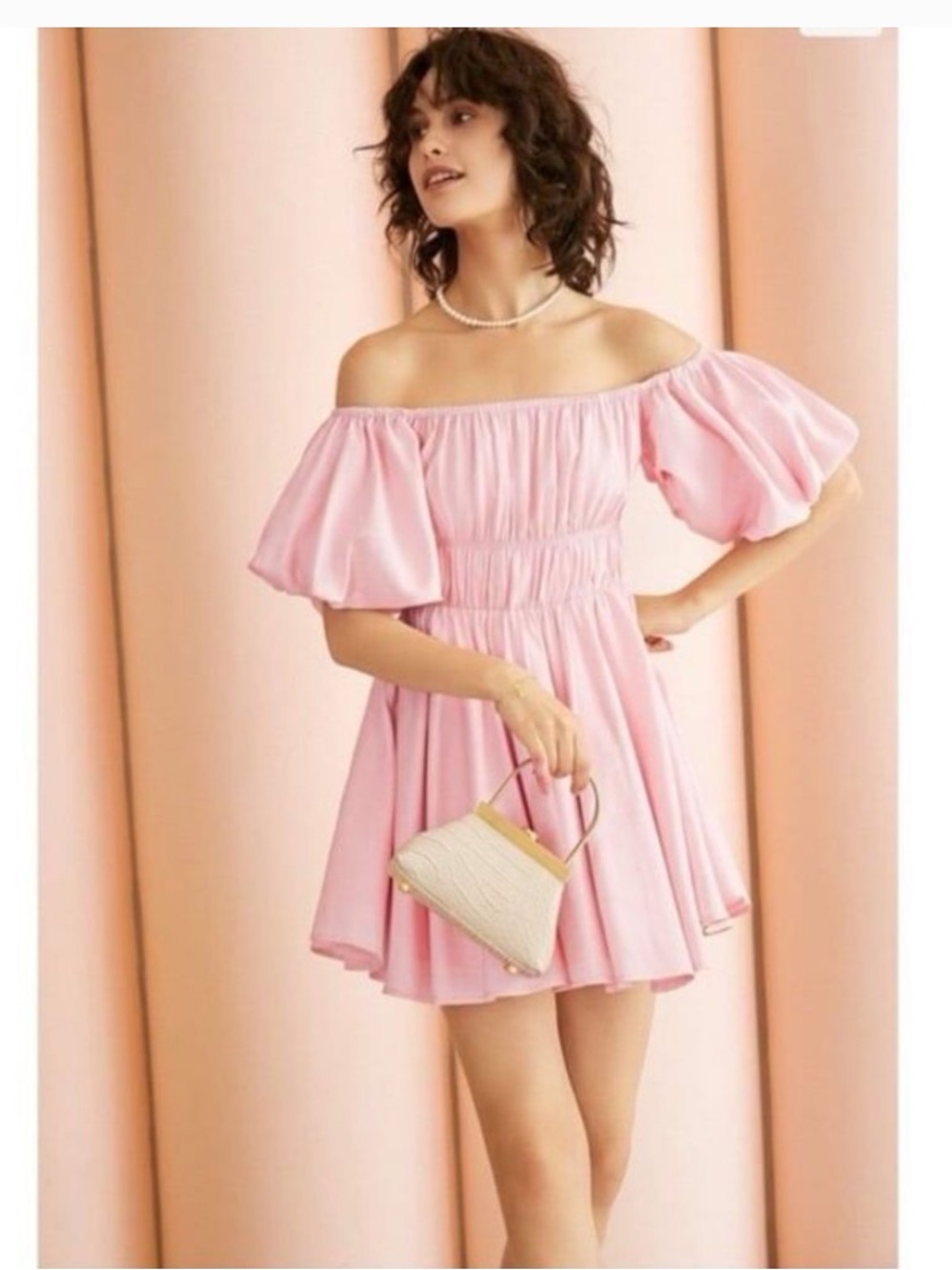 Hello Molly Pink Off-Shoulder Puff Sleeve Mini Dress